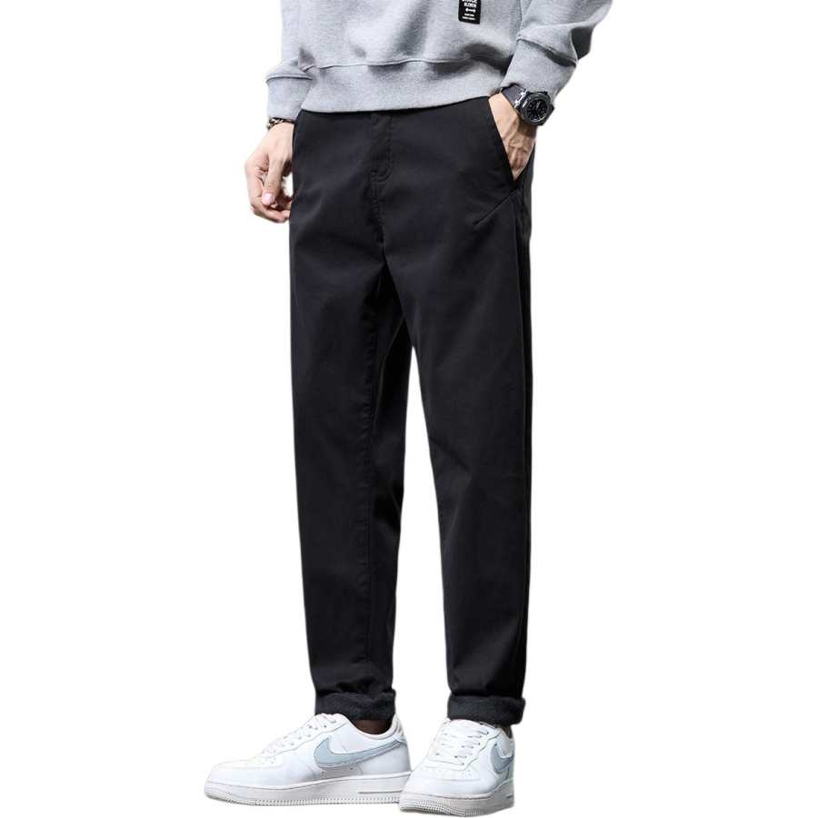 Tonlion Casual Pants Unisex Black Thickened And Fleece Lined Harem Pants