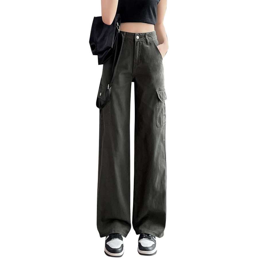 Tonlion Casual Pants Women's Dark Gray Thickened And Fleece Lined Cargo Pants