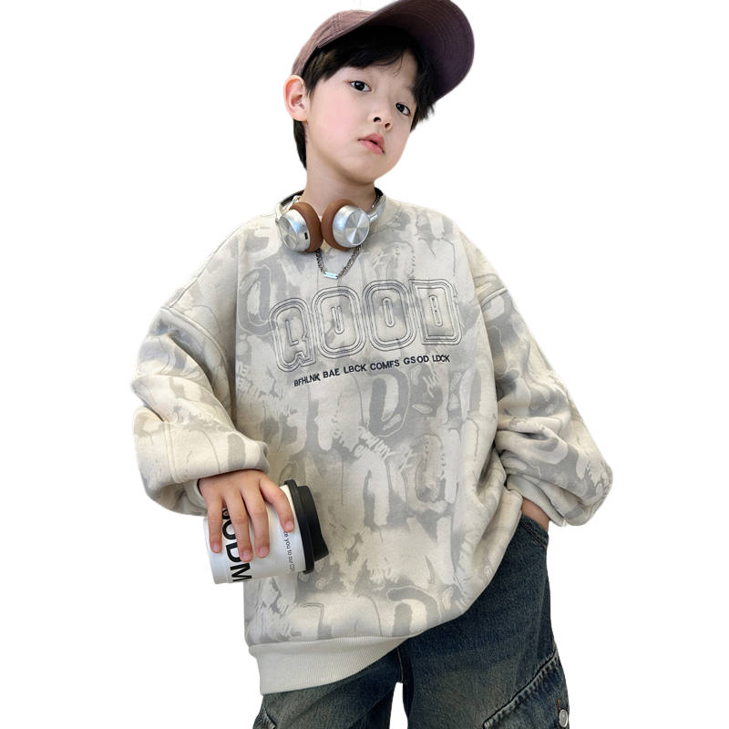 Lanza Casual Sweatshirt Winter Fleece Lined Stylish Letter Print Top Khaki Teenagers