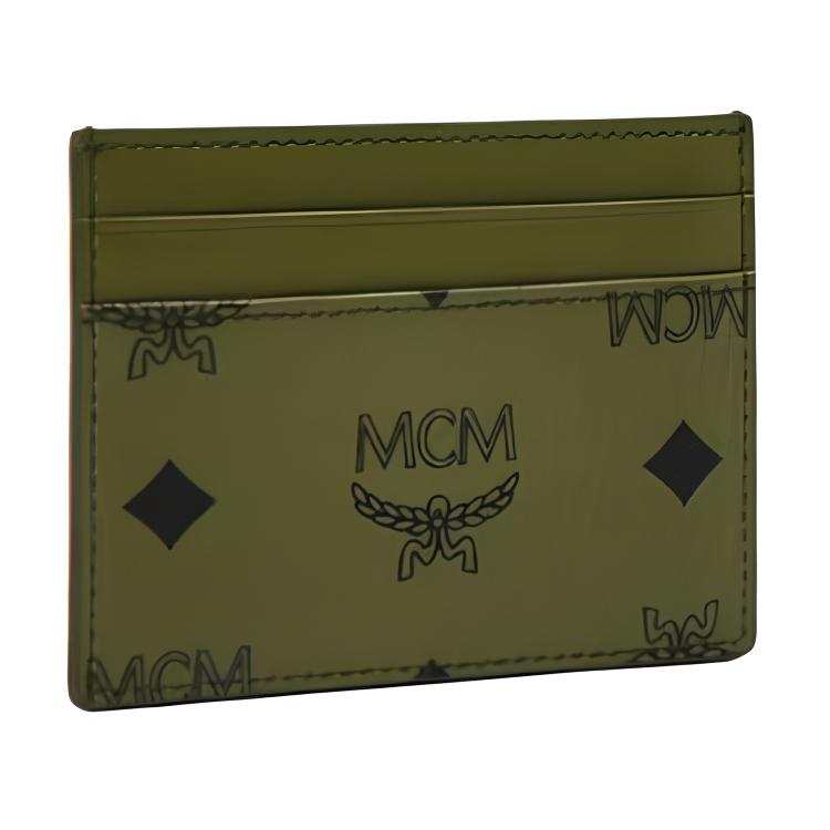 MCM Aren Artificial Leather Card Holder Mini Women's Khaki Moss