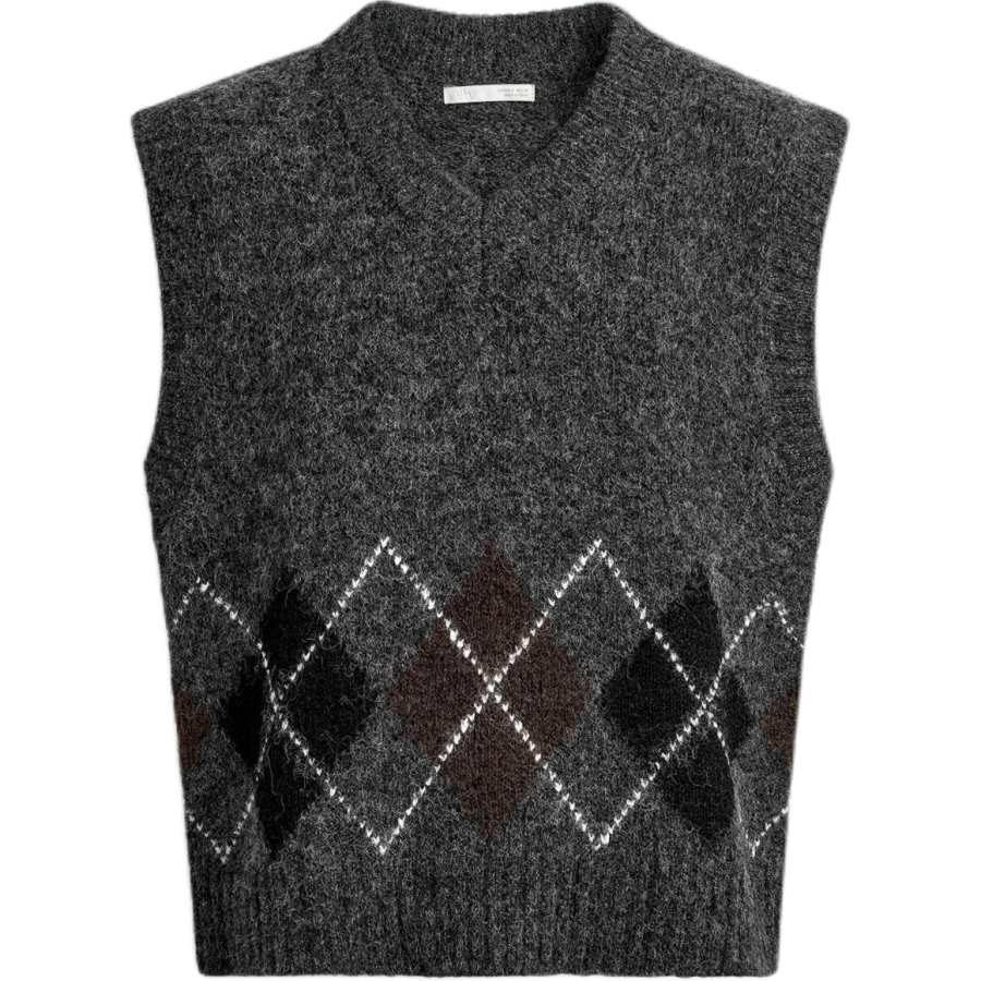 ZARA Tank Tops Men's Zebra Print Gray V Neck Moderate Straight Fit