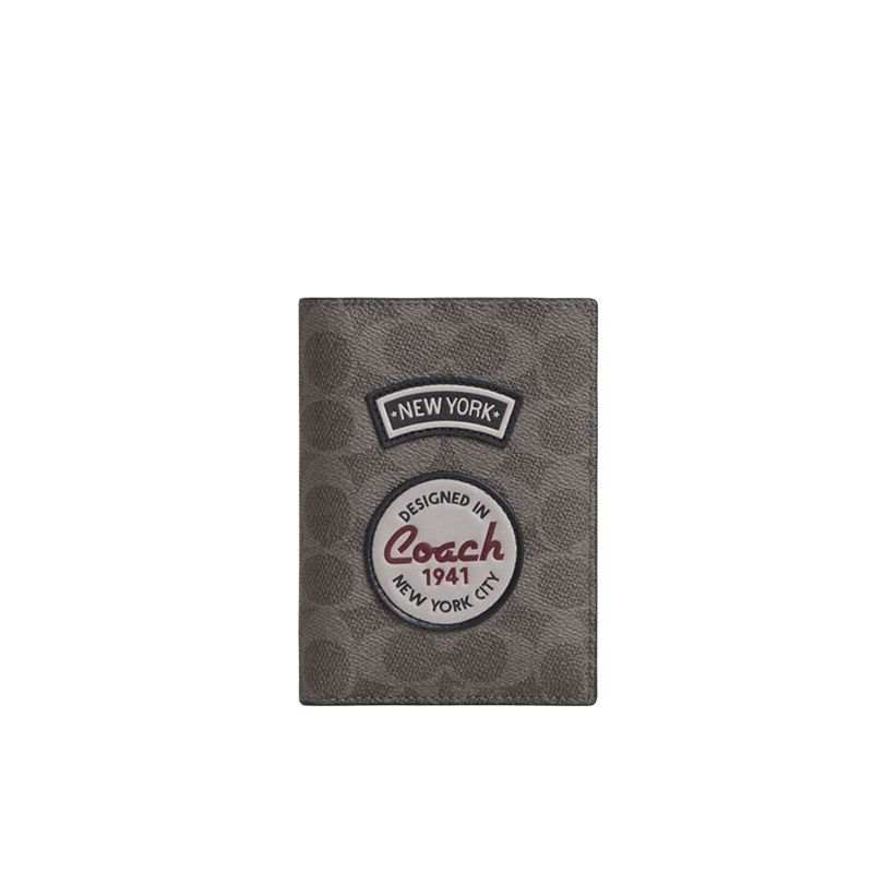 COACH COACH Artificial Leather Card Holder Men's Gray Copper