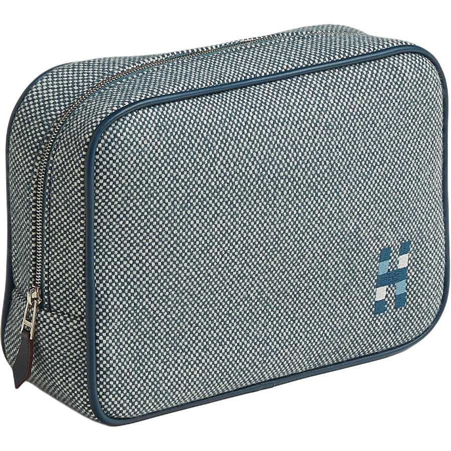 HERMES Cavaliere Merino Wool Travel Storage Bag Trumpets Unisex Marine Blue