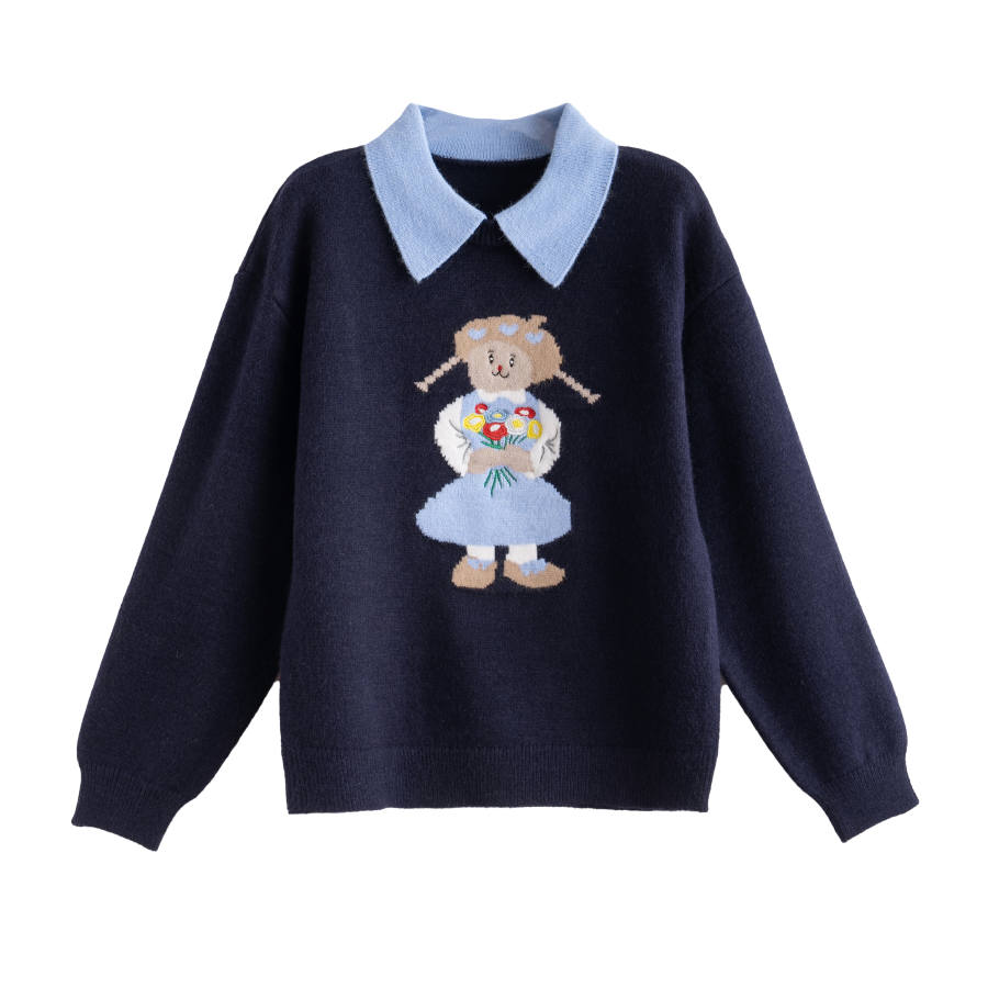 Tonlion Knitwear Women's Navy Blue Lapel Moderate