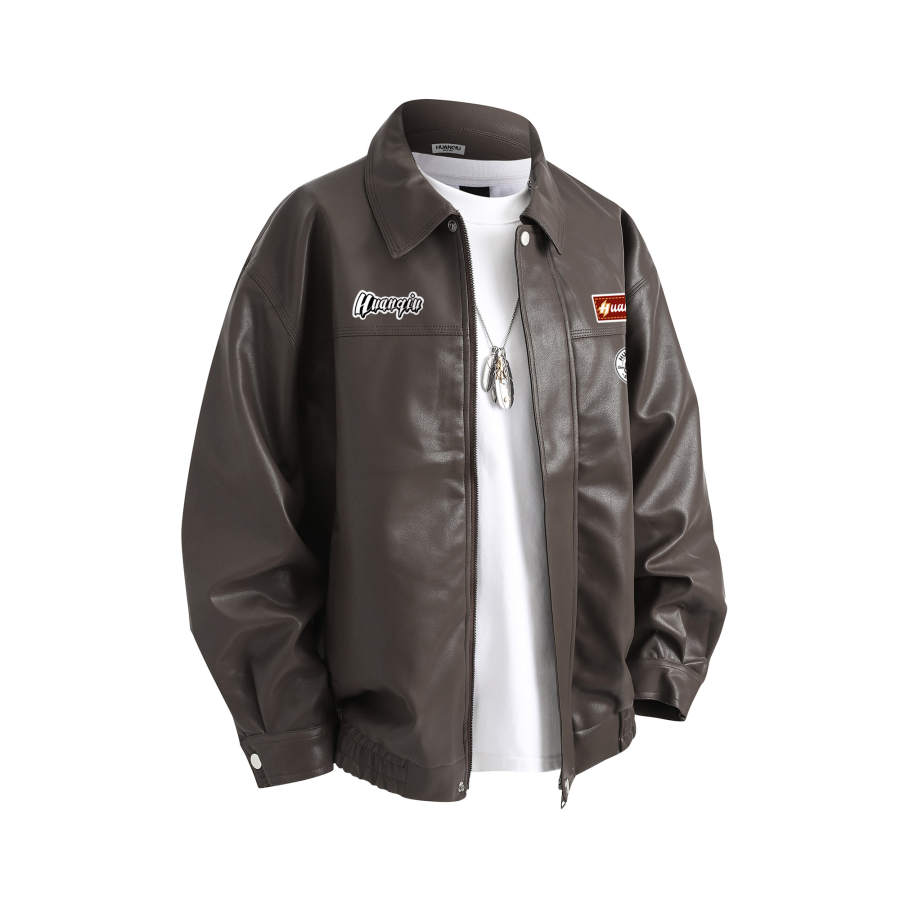HUANQIU Leather Jackets Unisex Lapel Moderate