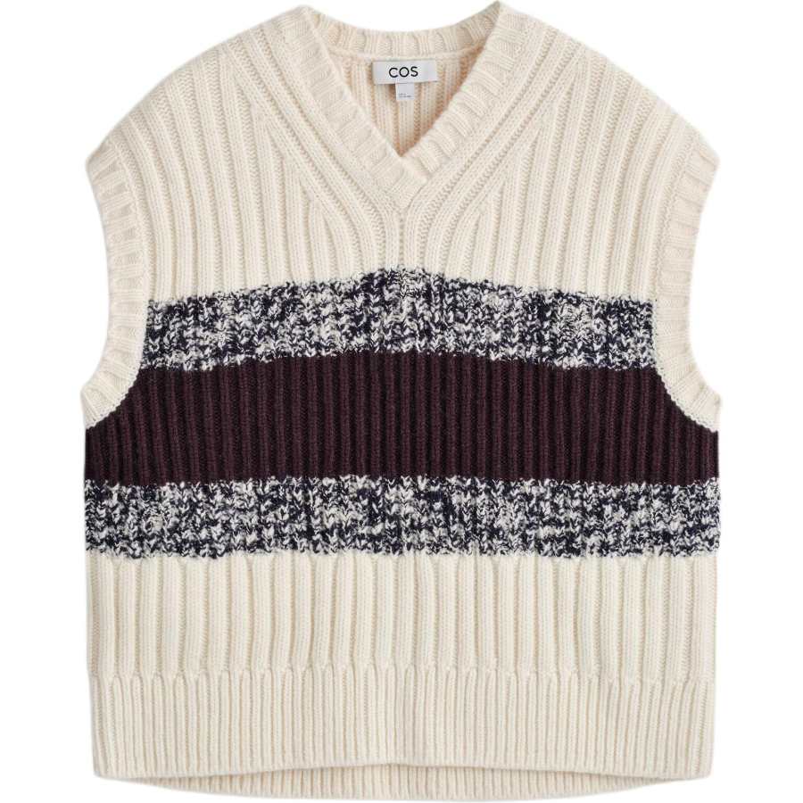 COS Tank Tops Women's Cream/Burgundy V Neck Moderate Other