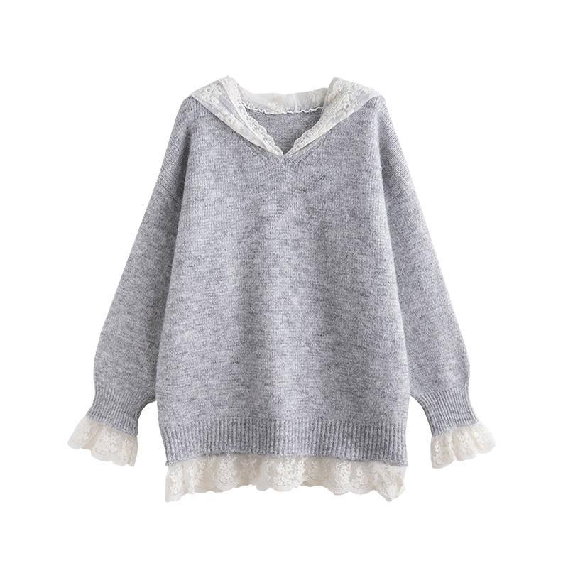 Tonlion Knitwear Women's Light Heather Gray Hooded Moderate Mock Two Piece