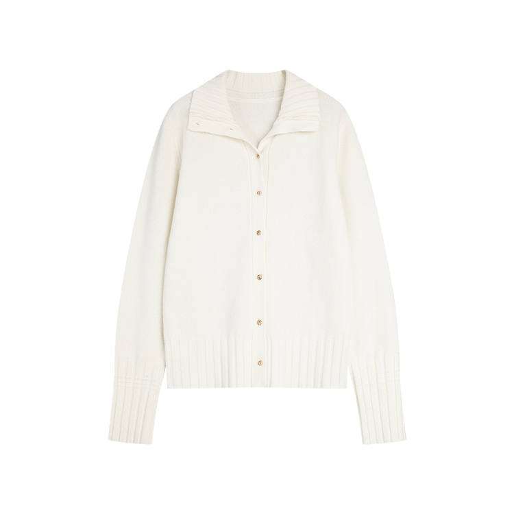 ELLE Sweaters Women's White Lapel Moderate Cardigan