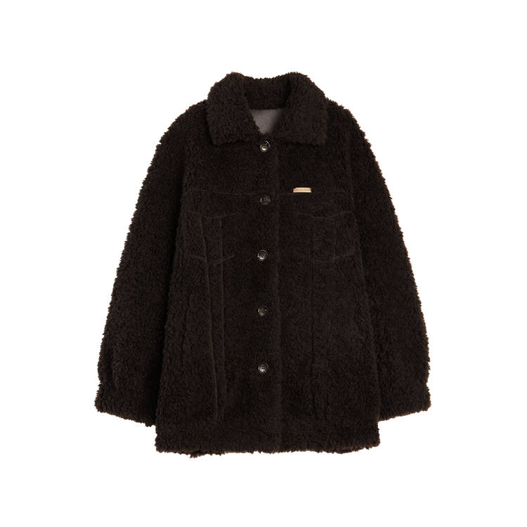 ELLE Velvet Jackets Women's Coffee Lapel Thickened