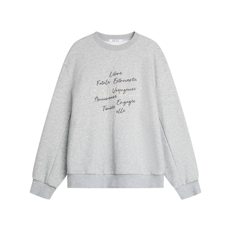 ELLE Sweatshirts Women's Light Gray Crew Neck Moderate