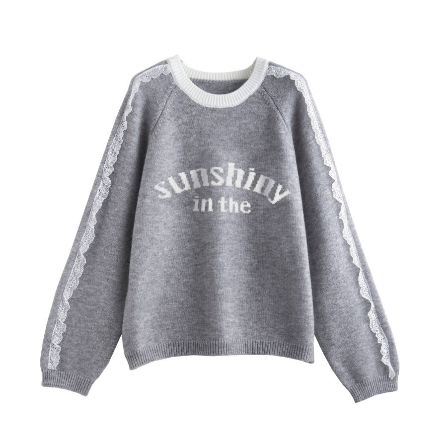 Tonlion Knitwear Women's Light Heather Gray Crew Neck Moderate