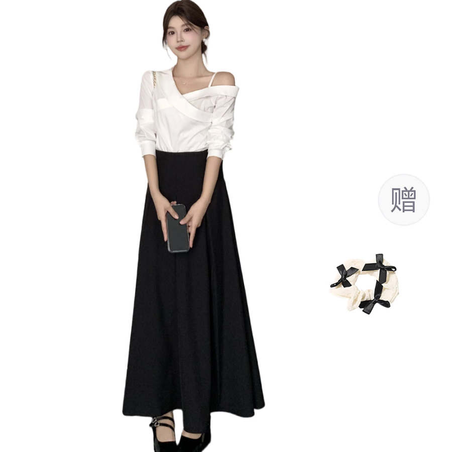 CPAURA Two Piece Skirt Sets Women's Image Color Boat Neck Moderate Long