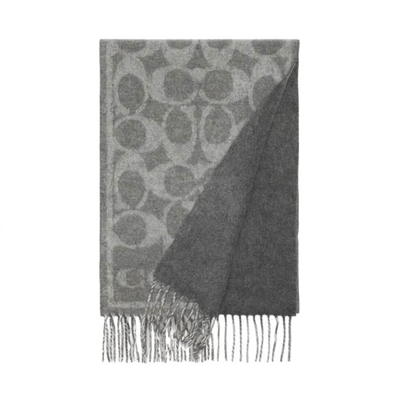 COACH COACH 100% Cashmere Knit Scarves Unisex Gray