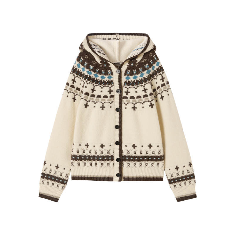 XIANGYING Sweaters Women's Coffee Hooded Moderate Cardigan