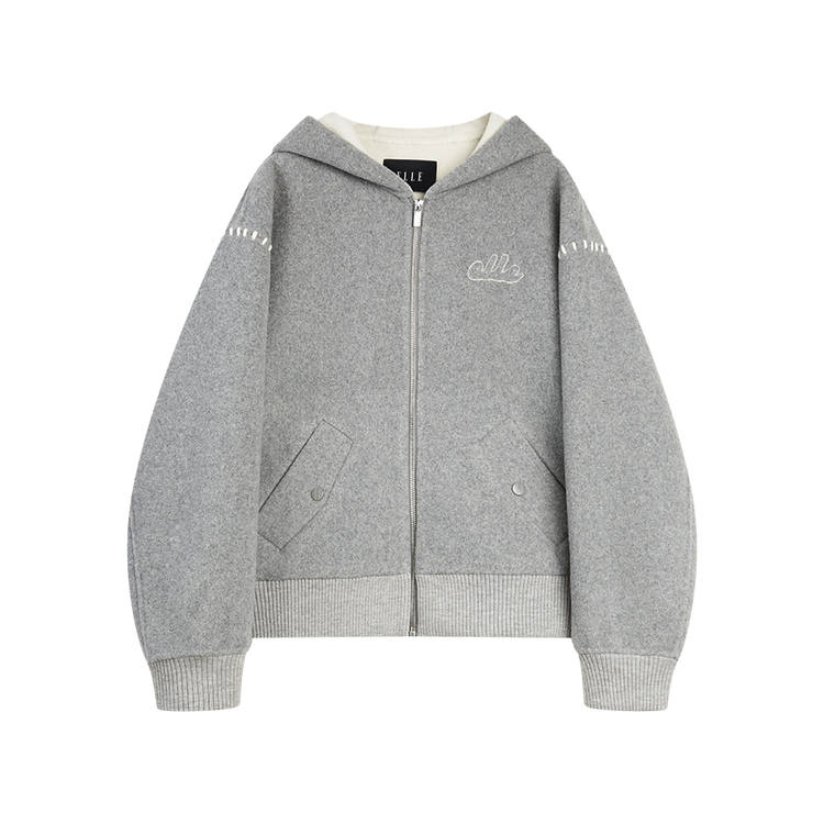 ELLE Coats Women's Light Gray Hooded Moderate Straight Fit