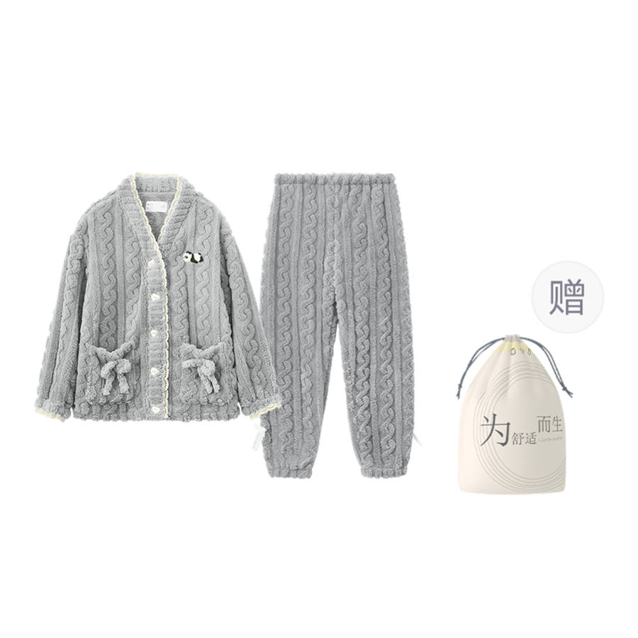 HONGDOUJUJIA Warm Fleece Women's Loungewear Set Winter Thickened And Fleece Lined Cute And Soft Pajamas Women's
