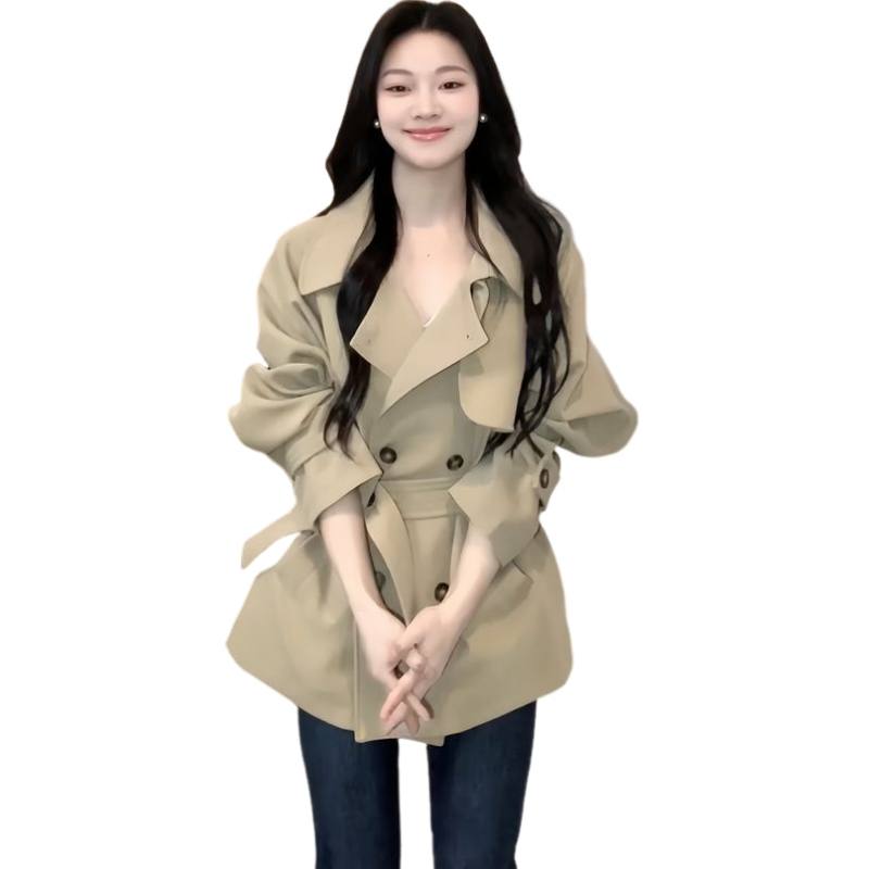 SIXUSICHOU Trench Coats Women's Khaki Lapel Moderate Other