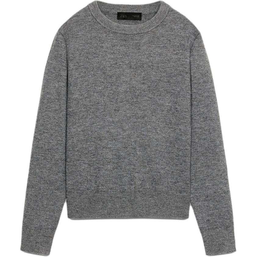 ZARA Knitwear Women's Gray Crew Neck Moderate