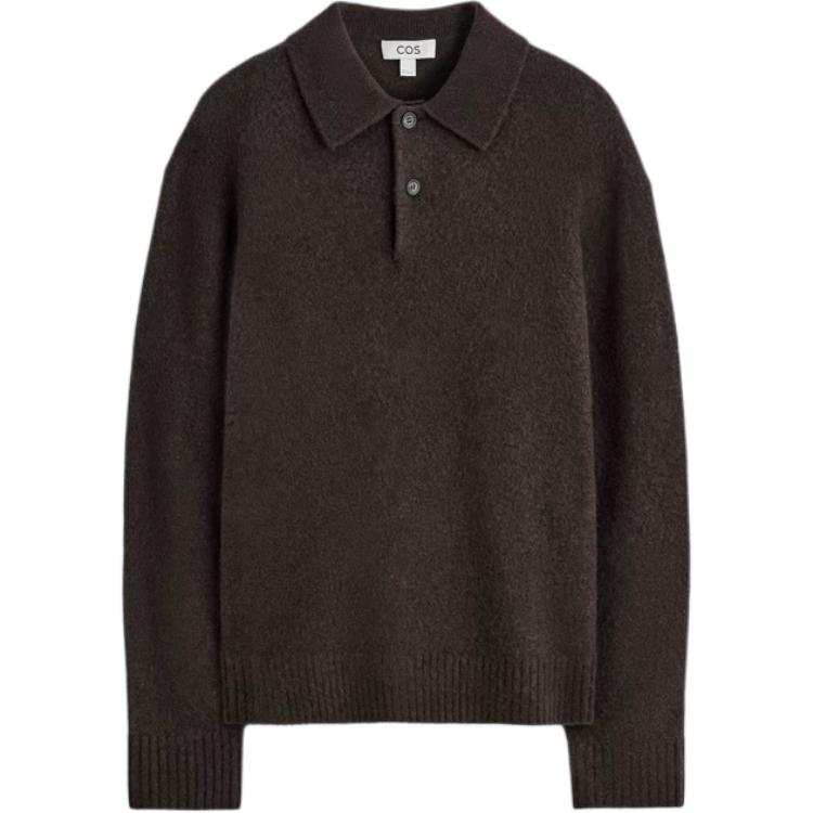 COS Polo Shirts Men's Dark Brown Lapel Moderate Straight Fit