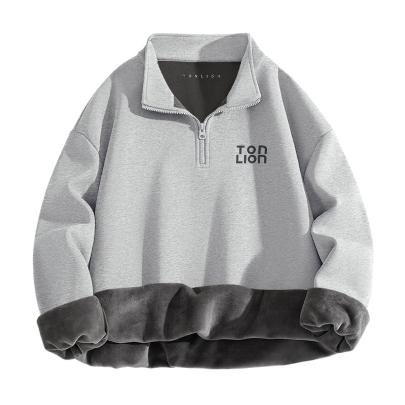 Tonlion Sweatshirts Unisex Stand Collar Moderate Regular