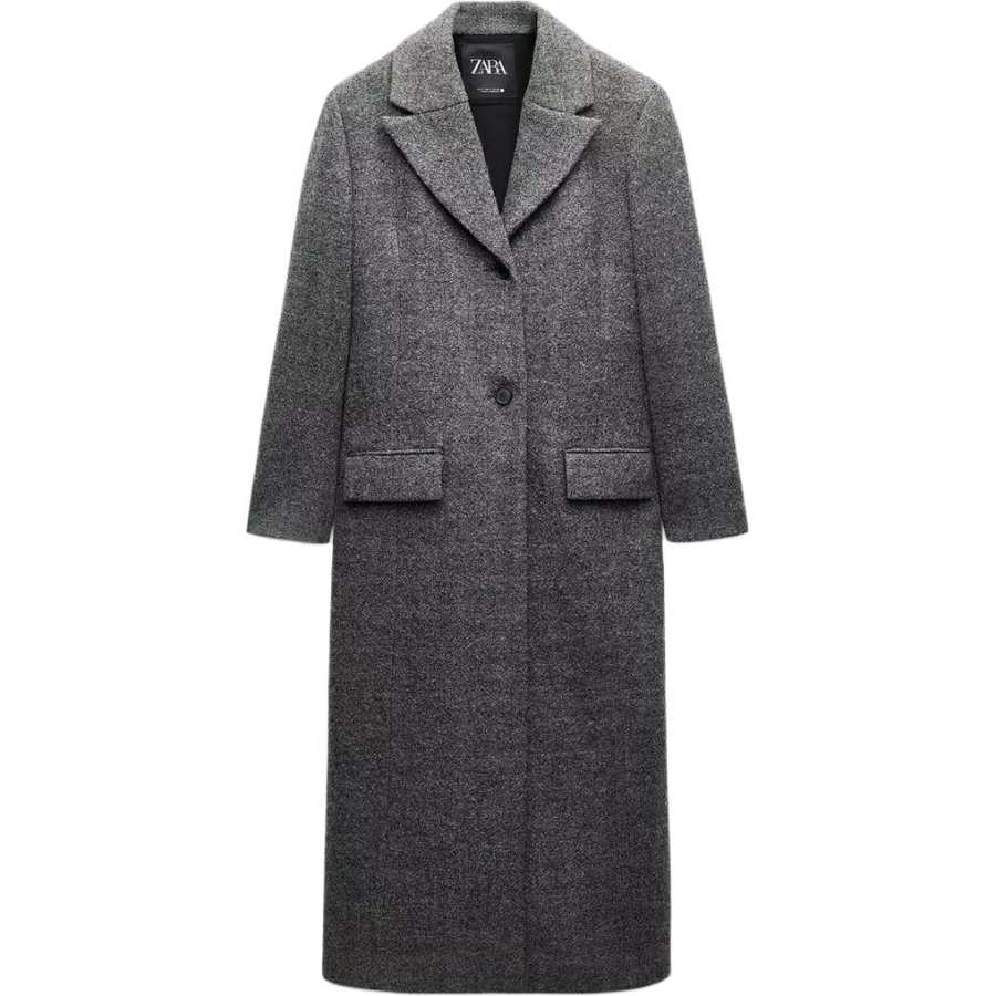ZARA ZW Coats Women's Light Gray Lapel Moderate