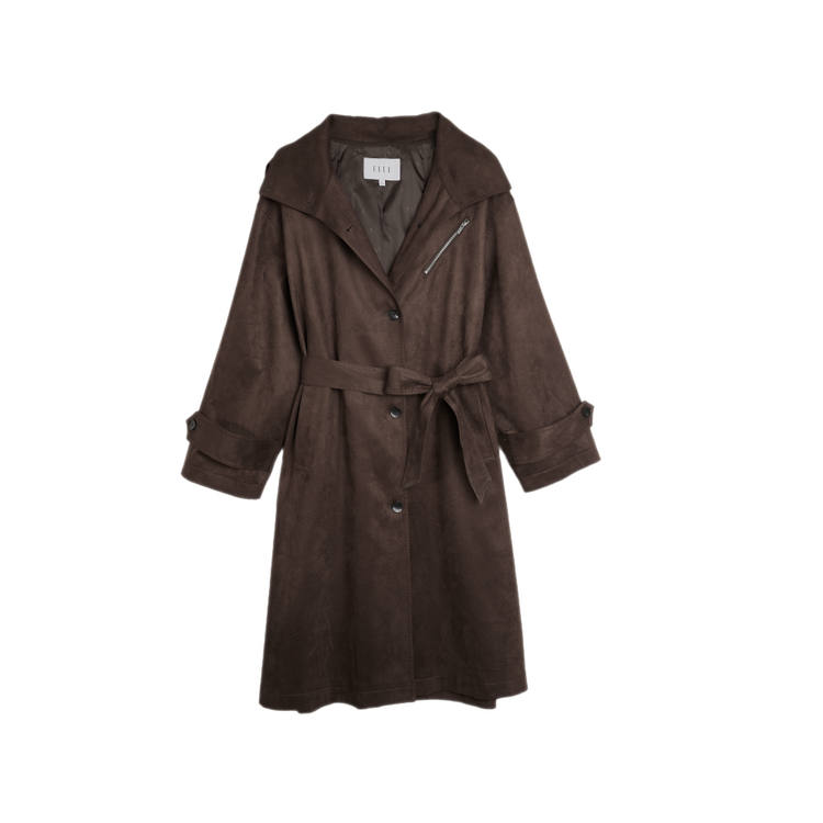 ELLE Trench Coats Women's Coffee Stand Collar Moderate