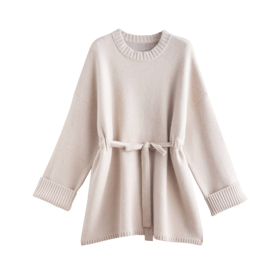 Tonlion Knitwear Women's Apricot Gray Crew Neck Moderate Cardigan