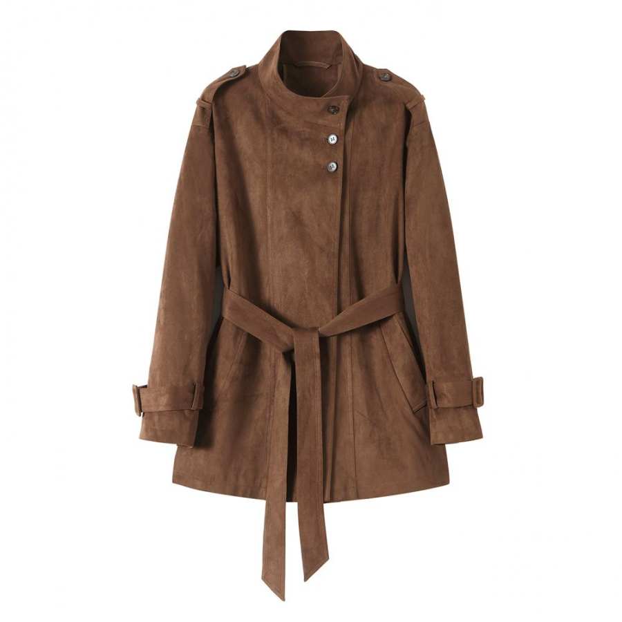 SIXUSICHOU Trench Coats Women's Brown Stand Collar Moderate
