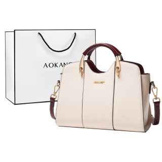 AOKANG Cow Leather Shoulder Bag, Crossbody Bag Regular Women's Naples Apricot/Hepburn Black