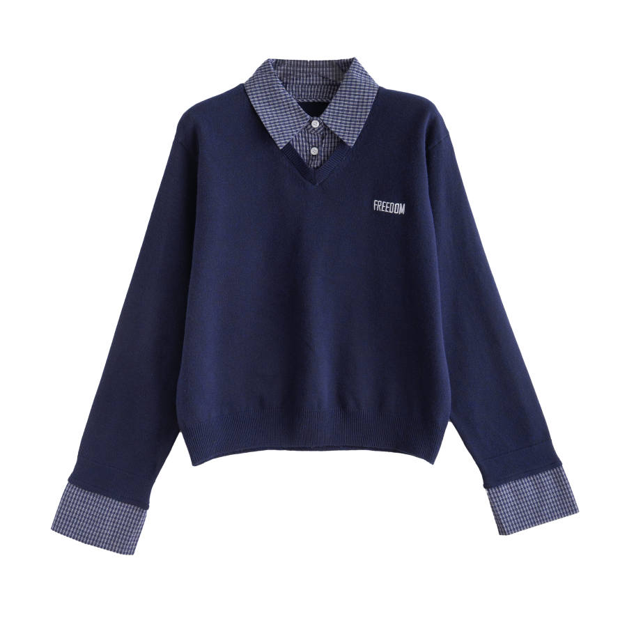Tonlion Knitwear Women's Navy Blue Lapel Moderate
