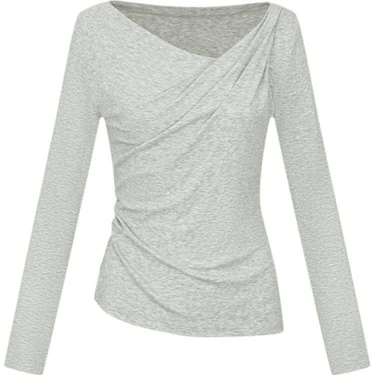 URBAN REVIVO T Shirts Women's Cool Gray Asymmetrical Collar