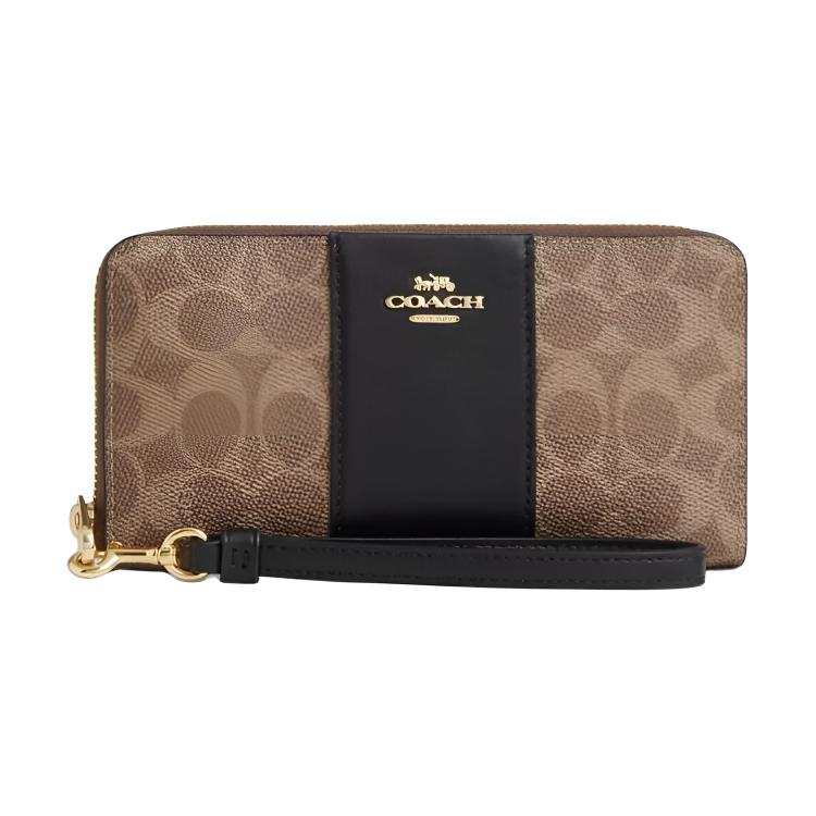 COACH COACH Coated Canvas Wallet Women's Tan & Black