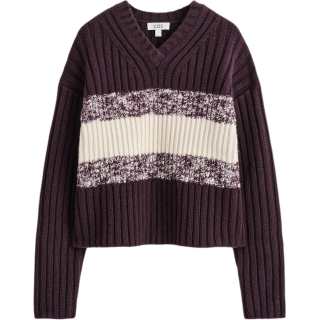 COS Sweaters Women's Burgundy/Cream V Neck Moderate Other