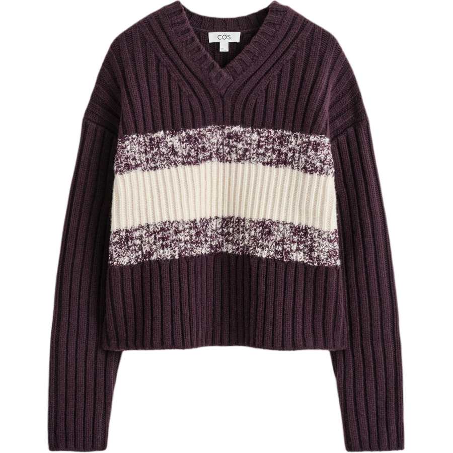 COS Sweaters Women's Burgundy/Cream V Neck Moderate Other