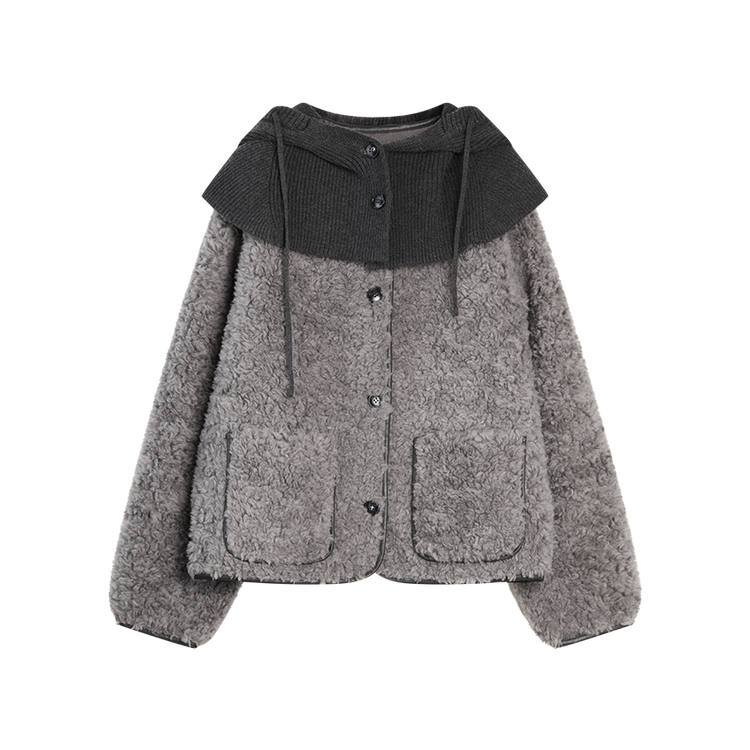 ELLE Velvet Jackets Women's Medium Gray Crew Neck Thickened