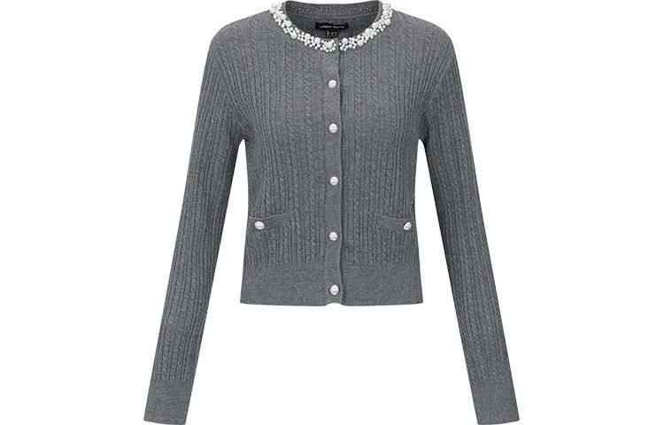URBAN REVIVO Knitwear Women's Medium Gray Crew Neck Moderate Cardigan