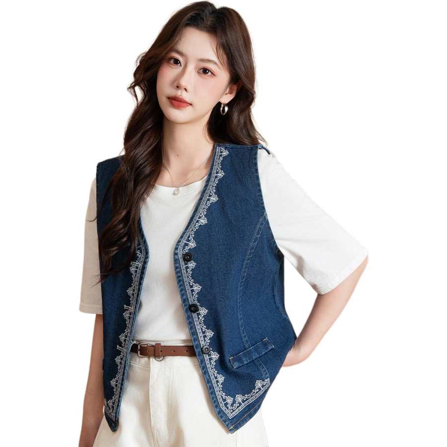 BALENO Vests Women's Washed Blue V Neck Moderate Denim