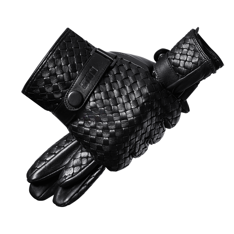 SEPTWOLVES Winter Cycling Genuine Leather And Fleece Lined Warm And Windproof Sheepskin Warm Gloves Men's
