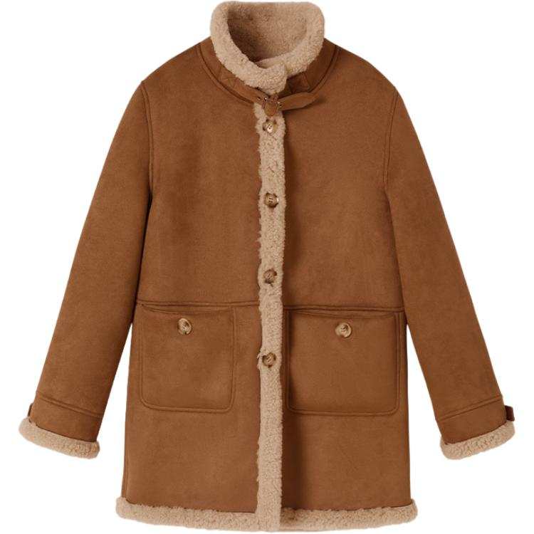 XIANGYING Furs Women's Camel Stand Collar Moderate