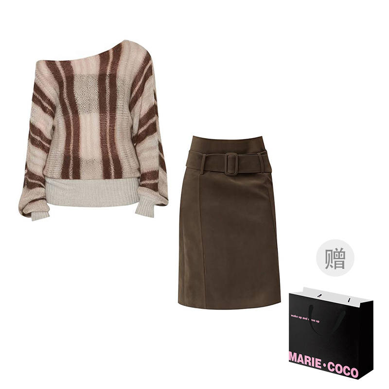 MARIE·COCO Two Piece Skirt Sets Women's Asymmetrical Collar Moderate Mid Length