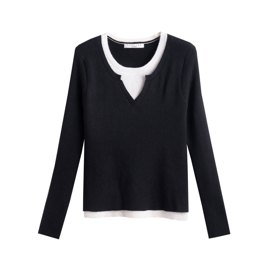 Tonlion Knitwear Women's Black Crew Neck Moderate