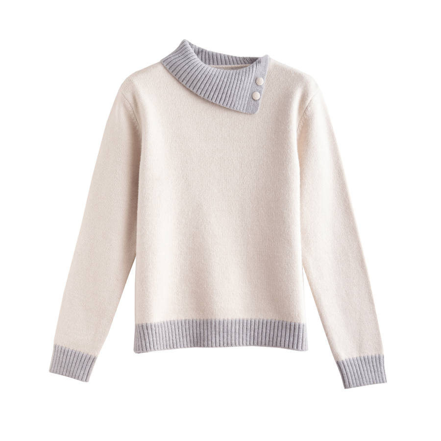 Tonlion Sweaters Women's Apricot Gray Lapel Moderate Base Layer