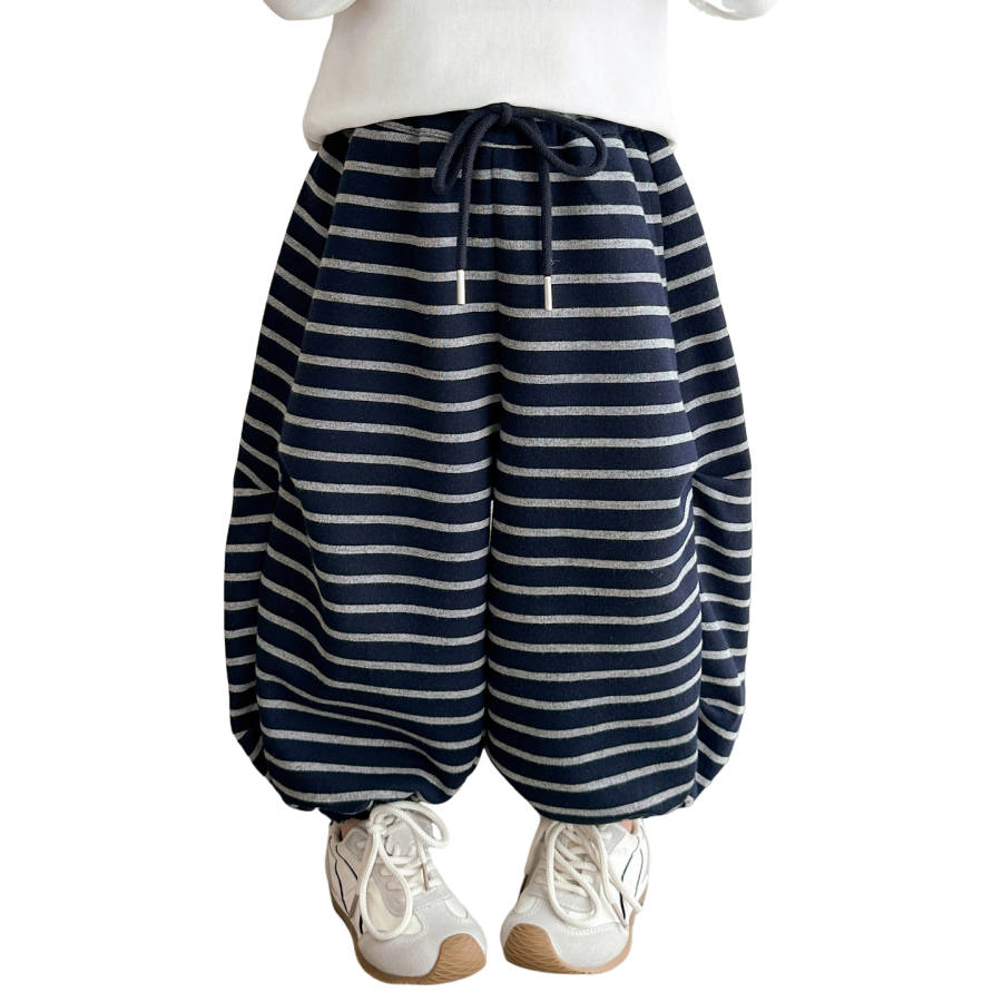 Lanza Knitted Sweatpants Winter Thickened And Fleece Lined Comfortable Striped Pants Black Children Aged 3 7 Years Old