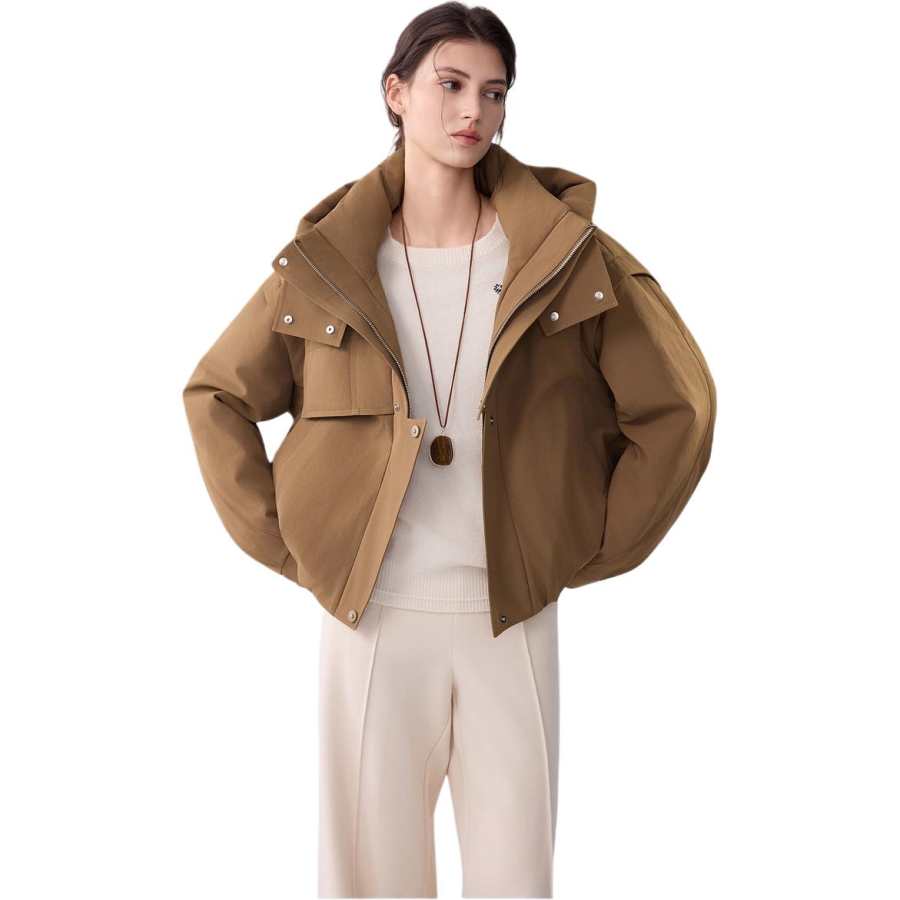 ELLE Down Jackets Women's Hooded Moderate Parka Down Jacket