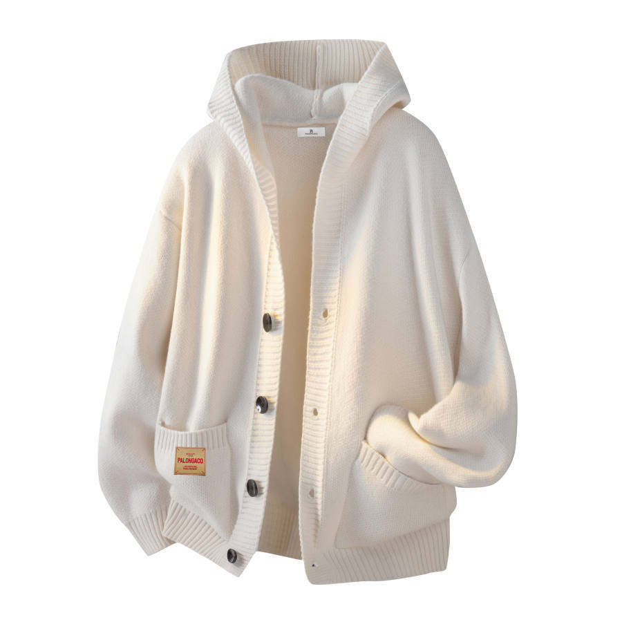 PAL ONGACO Sweaters Unisex Hooded Moderate Cardigan
