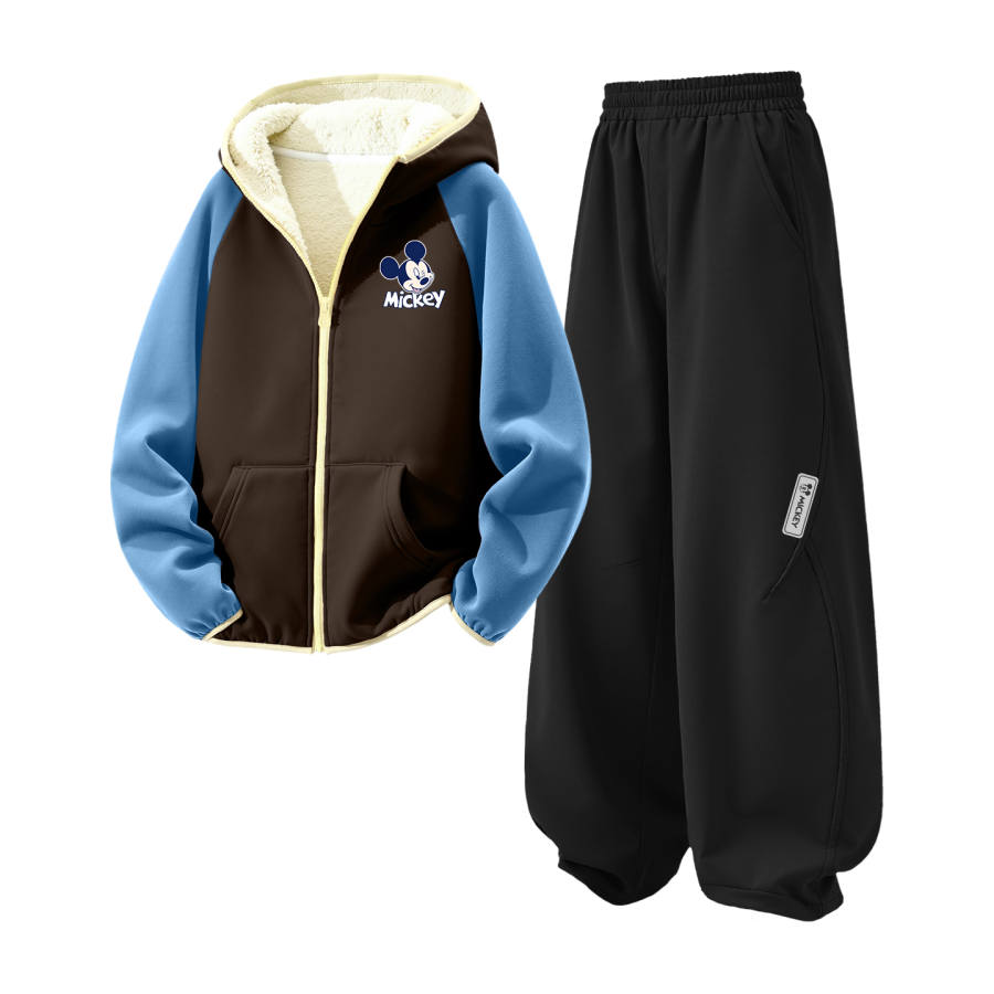 Disney Kids Casual Sportswear Hooded Thickened And Fleece Lined