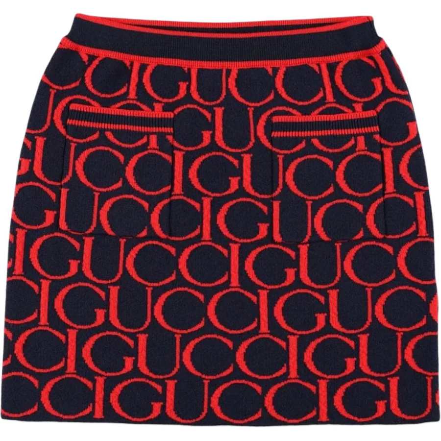 GUCCI Letter Brand Logo Skirt Kids' Dark Blue Red