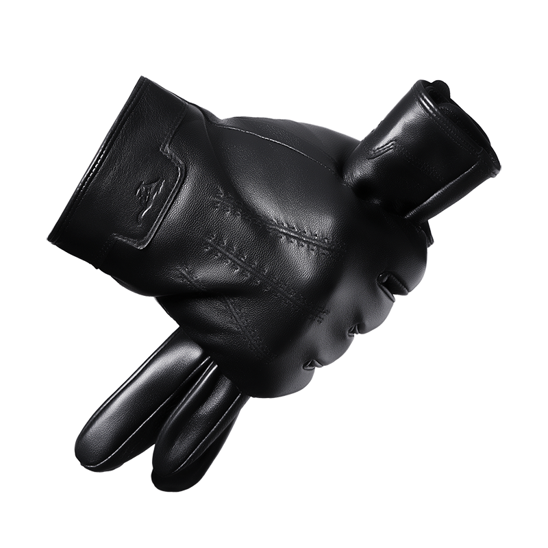 SEPTWOLVES Cycling Men's Genuine Leather And Fleece Lined Thermal Winter Warm Windproof Cold Resistant Sheepskin Gloves