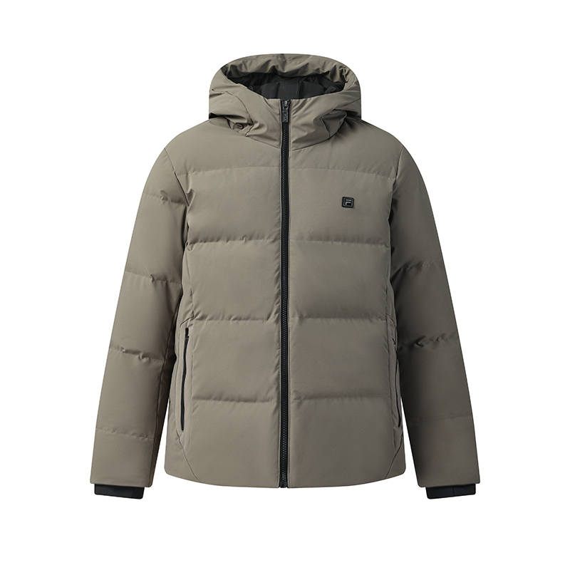 FILA WHITE Down Jackets Men's Raw Brown Hooded Moderate Puffer Jacket
