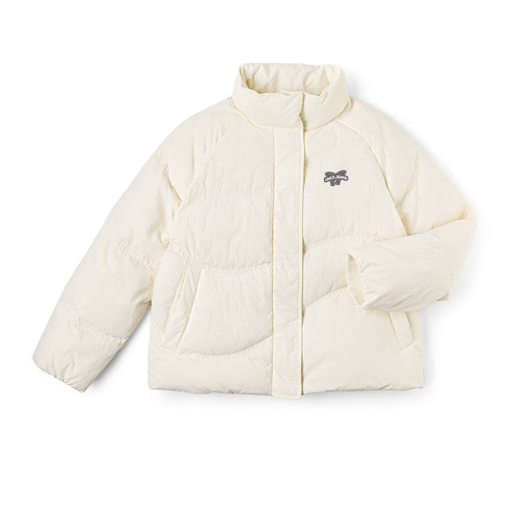 Lee Lee Down Jackets Women's Ecru Stand Collar Moderate Puffer Jacket